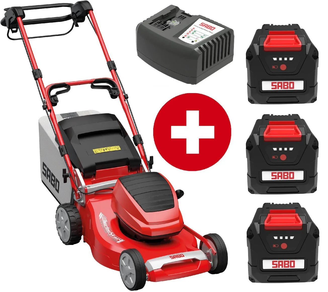 Sabo Akku-Rasenmäher 47-Accu VARIO mit 3 x 4 Ah Akku und Schnellladegerät